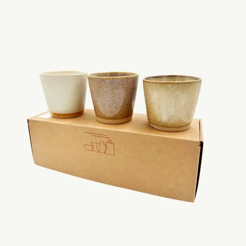 3 originale Ø-kopper fra Bornholms Keramikfabrik på gaveæske