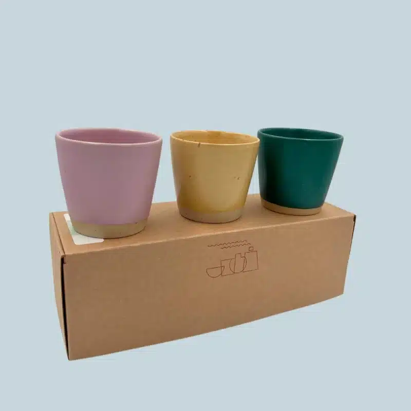 Sæt med 3 Ø-kopper fra Bornholms Keramikfabrik på gaveæske