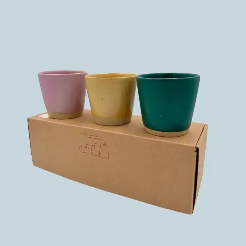 Sæt med 3 Ø-kopper fra Bornholms Keramikfabrik på gaveæske