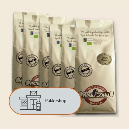 Kaffeklip, 6 kg Chiaroscuro 100% arabica økologiske espressobønner inkl. 3 x forsendelse til din nærmeste pakkeshop.