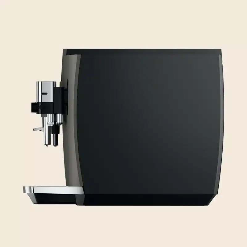 Venstre side af den fuldautomatiske espressomaskine Jura E8 i farven Dark Inox