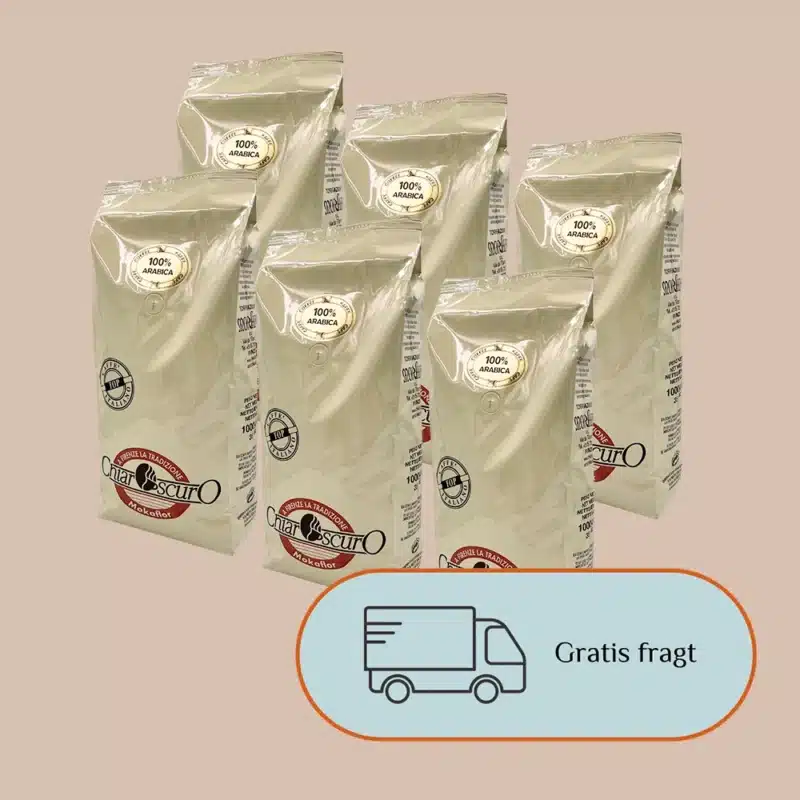 Kaffepakke med 6 kg Mokaflor Chiaroscuro kvalitetskaffebønner.