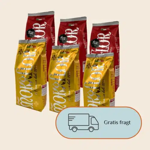 Mokaflor Mix kaffepakke med 6 kg Gold 80/20 og Gran Crema 70/30 kvalitetskaffebønner.