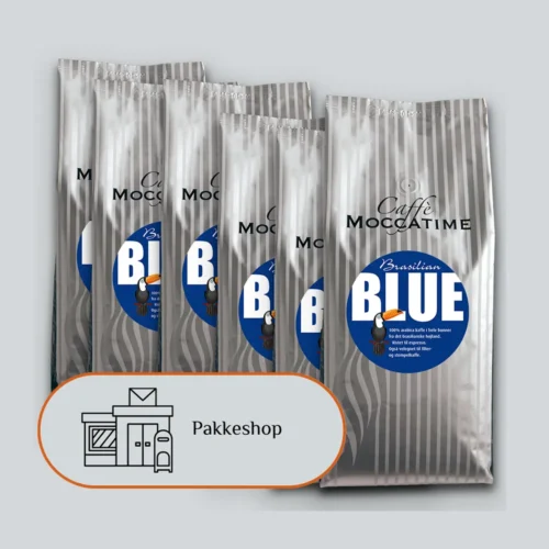 Kaffeklip, 6 kg Moccatime Blue espressobønner inkl. 3 x forsendelse til din nærmeste pakkeshop.