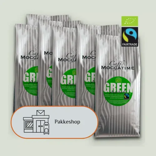 Kaffeklip, 6 kg Moccatime Green Attitude økologiske fair trade espressobønner inkl. 3 x forsendelse til din nærmeste pakkeshop.