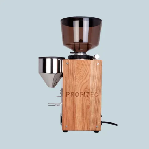 Profitec Pro64 kværn med paneler i American Oak set fra siden